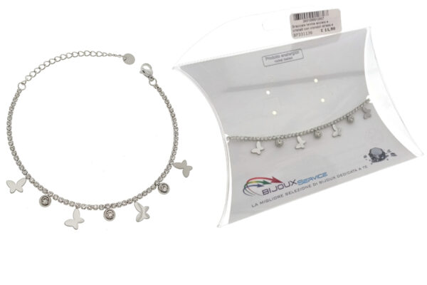 Bracciale tennis acciaio e cristalli con ciondoli strass e farfalle