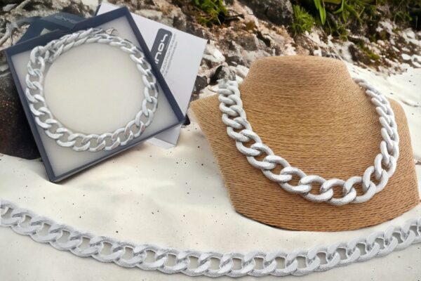 Collana catena alluminio maglia argento satinato