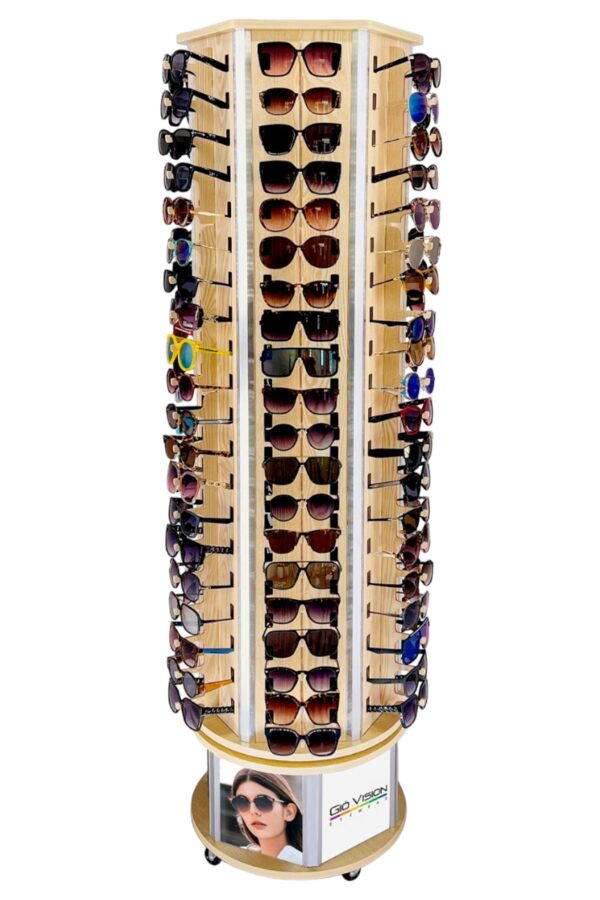 Espositore girevole da terra in legno per occhiali da 120 paia cm. 45x45x167