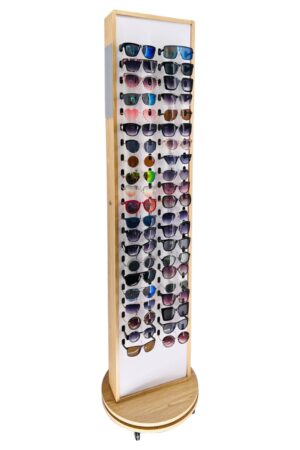 Espositore girevole da terra in legno per occhiali da 84 paia cm. 46x46x180