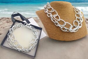 Collana 2 catene alluminio con maglia piatta satinata e arrotondata lucida