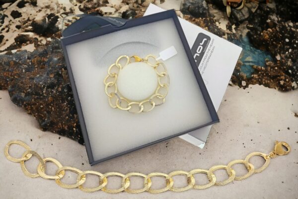 Bracciale catena alluminio dorato maglia piatta satinata