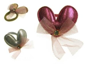 Elastico cuore metallizzato con fiocco tulle e strass