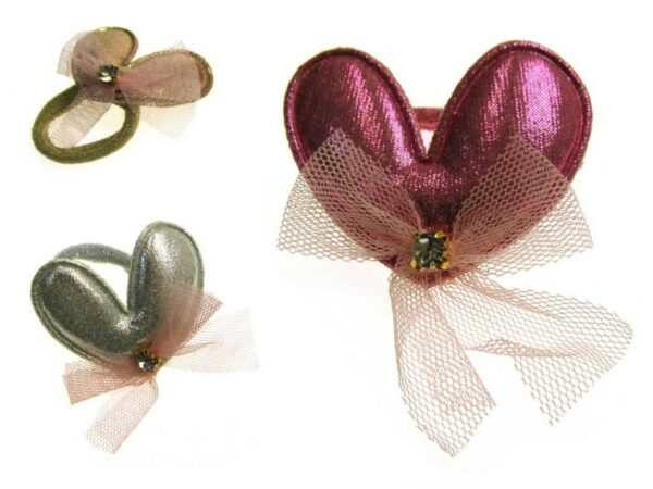 Elastico cuore metallizzato con fiocco tulle e strass