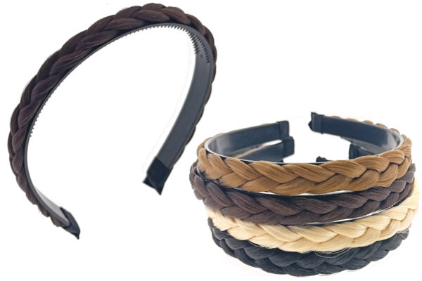Cerchietto acrilico con dentini rivestimenti treccia capelli sintetici mm. 15