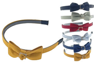 Cerchietto acrilico con dentini mm. X rivestimento tessuto con fiocco e centralle strass quadrato
