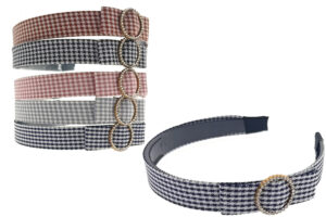 Cerchietto acrilico cm.2 rivestimento tessuto quadretti con fiocco e centrale strass tondo