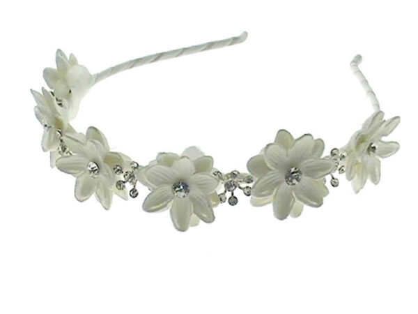 Cerchietto fiorellini tessuto e strass bianco
