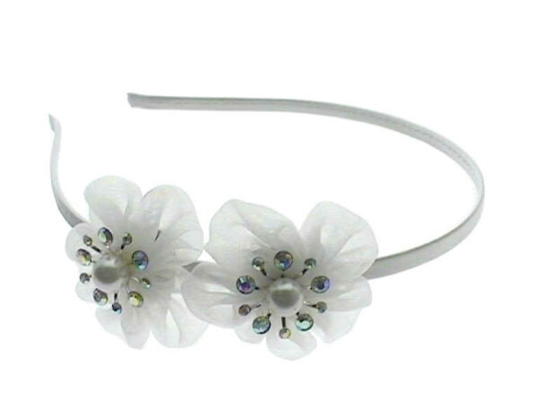 Cerchietto met.tessuto fiore e strass colorati