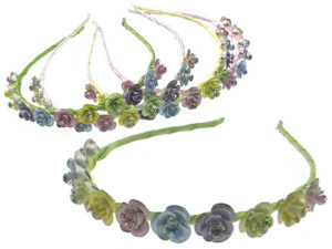 Cerchietto rose strass metallo glitter met. riv. tessuto