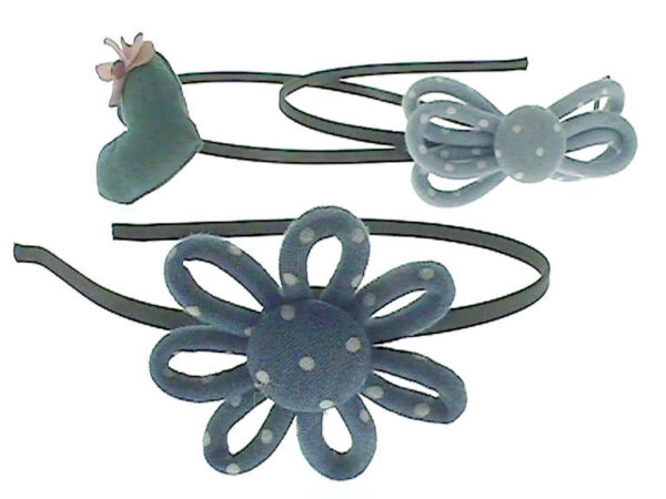 Cerchietto filo metallo riv.tessuto con applic.tessuto