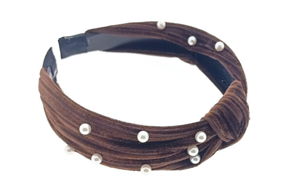 Cerchietto ciniglia con nodo e perle base acrilica con dentini