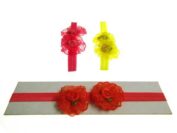 Fascia per capelli bimba con fiori pizzo cm. 1,5