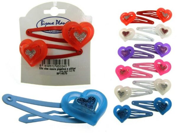 Clic clac cuore plastica e glitter cm. 6 blister pz. 2