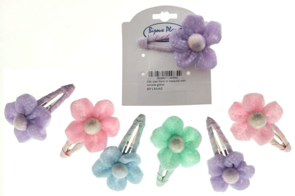 Clic clac fiore in tessuto con corolla glitter cm. 6,5