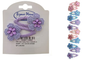 Clic clac baby fiore tessuto a quadri con corolla strass acrilico cm. 4,5 blister 2 pz.
