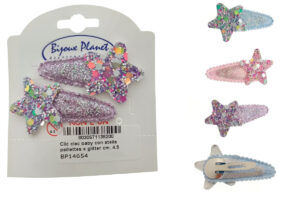 Clic clac baby con stella paillettes e glitter cm. 4,5 blister 2 pz.
