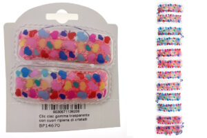 Clic clac gomma trasparente con cuori ripiena di cristalli cm. 6 blister 2 pz.