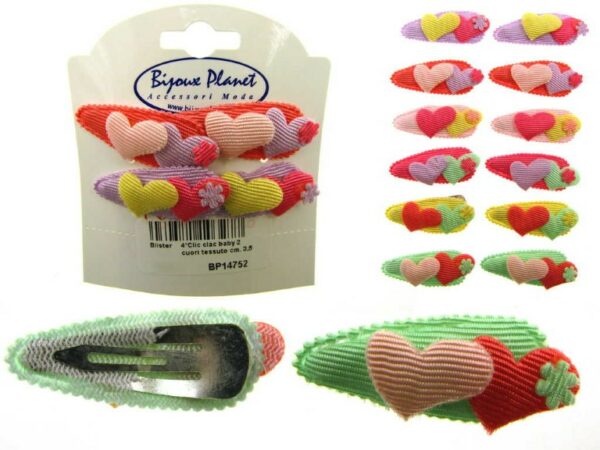 Clic clac baby 2 cuori tessuto cm. 3,5 blister pz. 4