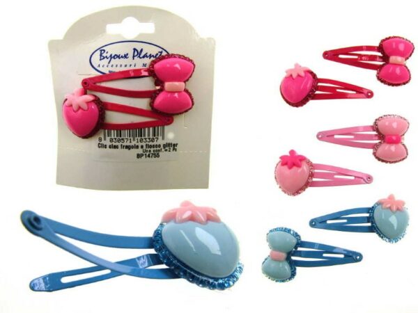 Clic clac fragola e fiocco glitter blister pz. 2