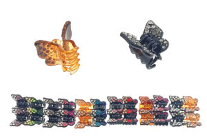 Pinza farfalla acrilico colorata strass cm. 2 blister pz. 2