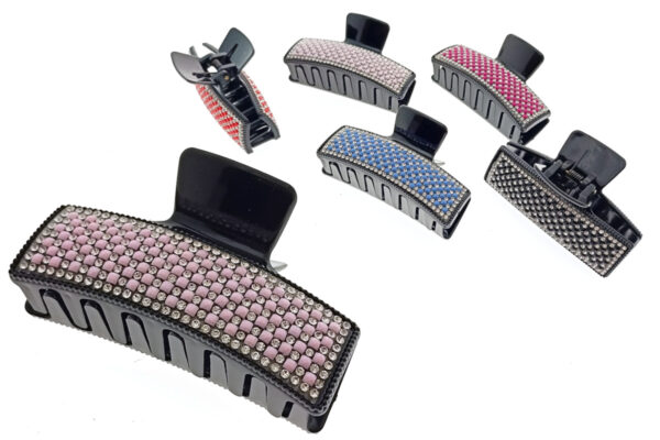 Pinza acrilico rettangolare con strass e perle colorata cm. 8