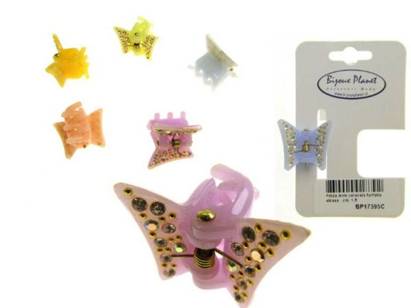 Pinza mini colorata farfalla strass cm. 1,5