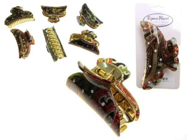 Pinza stampa cashmere e strass cm.9.0