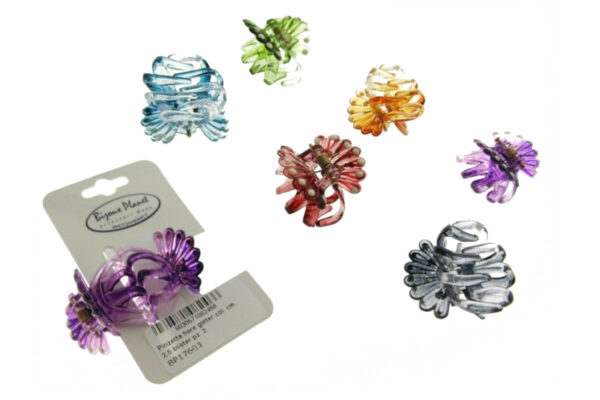 Pinzetta fiore glitter col. cm. 2,5 blister pz. 2