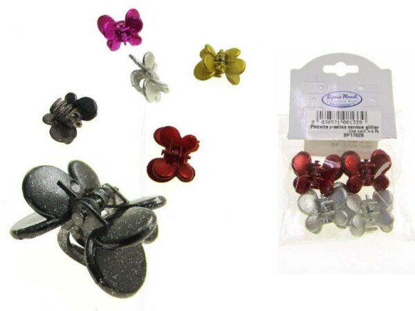 Pinzetta plastica vernice glitter farfalla cm. 3,0 blister pz. 4