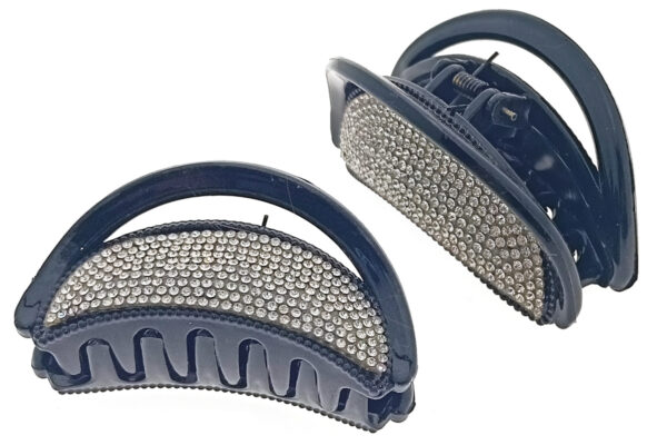 Pinza mezzaluna acrilico e strass cm. 8,5