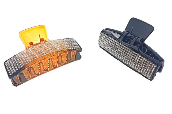 Pinza acrilico rettangolare strass cm. 8 nera e demy