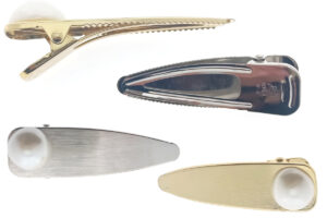 Becco satinato oro e argento con perla cm. 8