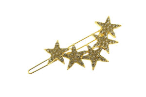 Fermaglio metallo dorato con 5 stelle strass cm. 6,2