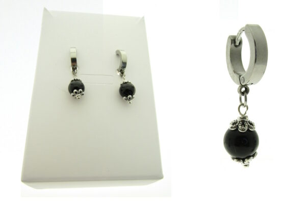 Orecchino one-touch mm. 3*12 con pietra onice pendente mm. 8