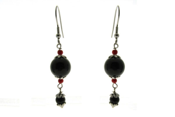 Orecchino pendente con pietre nere mm.12+ mm.6