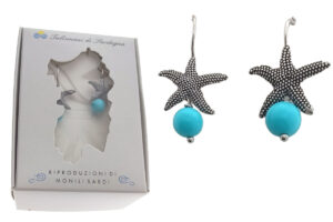 Orecchino pendente stella marina con perla turchese mm. 8