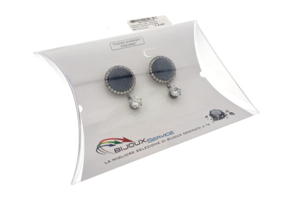 Orecchino met. bottone velluto contorno strass