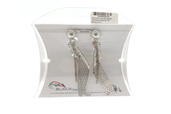 Orecchino clip con spirale traforata pendente e fili strass