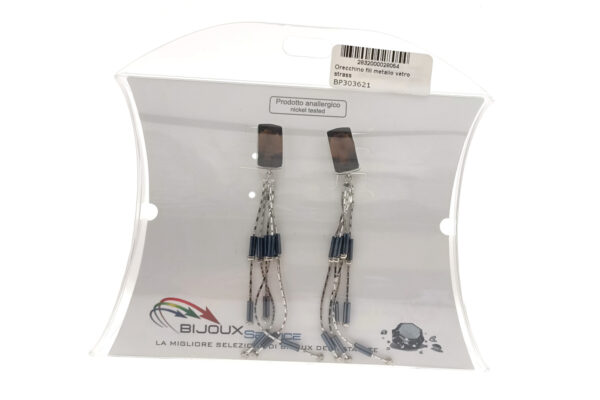 Orecchino fili metallo vetro strass