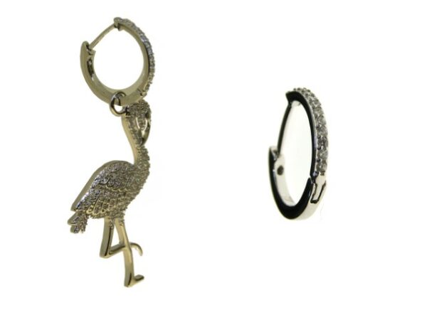 Mono orecchino fenicottero strass + cerchio strass