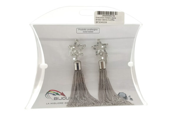 Orecchino metallo stella strass catena multifilo pendente