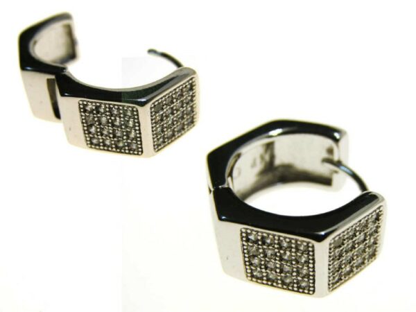 Orecchino cerchietto One-touch con quadrati micro strass