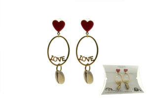 Orecchino cuore smalto con conchiglia pendente