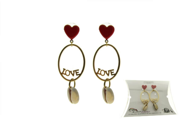 Orecchino cuore smalto con conchiglia pendente