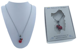 Catenina acciaio con 2 perle rosse