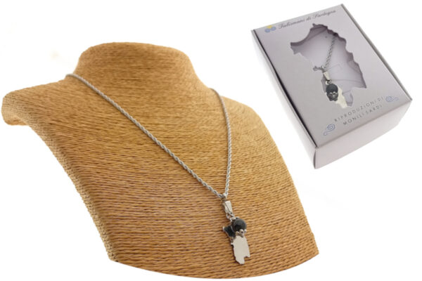 Collana acciaio trecciata con ciondolo Sardegna e pietra onice