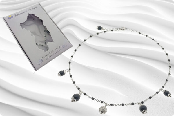 Collarino acciaio e sferette smaltate con sfera strass e pietre onice