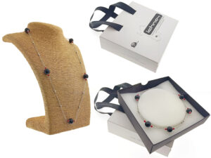 Collana lunga acciaio e 8 pietre onice, anche 2 giri