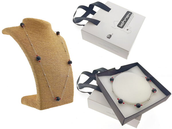 Collana lunga acciaio e 8 pietre onice, anche 2 giri